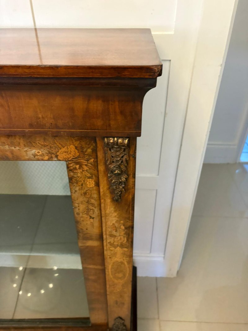 Antique Victorian Quality Figured Burr Walnut & Marquetry Inlaid Display Cabinet